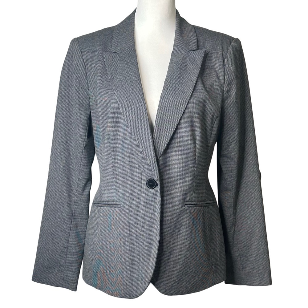 Liz Claiborne Gray‎ Houndstooth One-Button Blazer Jacket Sz 10 - Picture 1 of 7